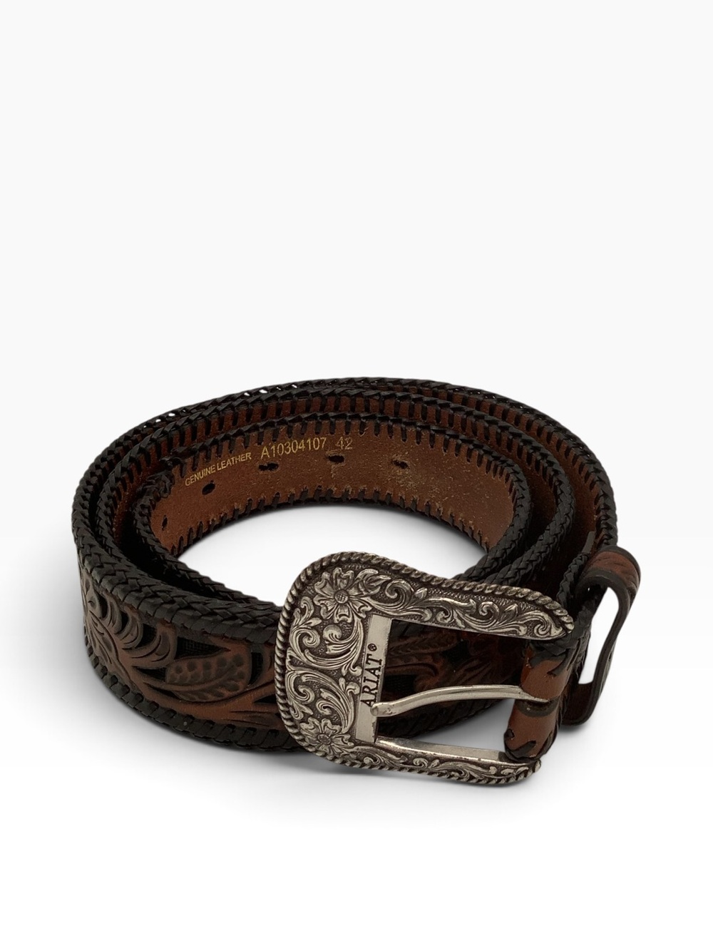 Ariat Leather Belt Sz 42 Black Brown Flaw
